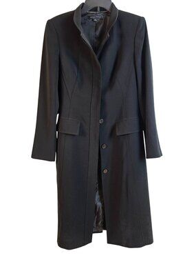 Anne Klein Black Belted Long Coat Women Size 6 Single Breasted Dress Coat